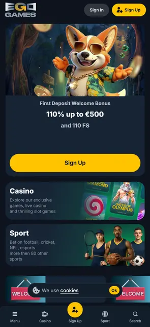 EgoGames — uvítací bonus na první vklad, rozhraní bez češtiny